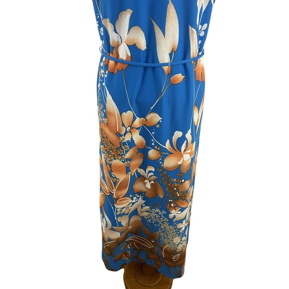 Nani of Hawaii Women's 11 Hawaiian Maxi Dress Blue Brown Floral Muumuu Shift - Picture 9 of 12